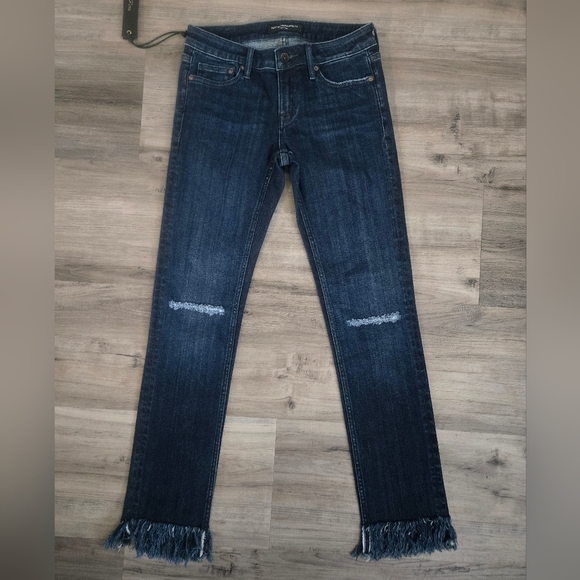 Cult Of Individuality New York Dark Blue Frayed Hem High Rise Ankle Jeans sz 25 - Picture 14 of 15